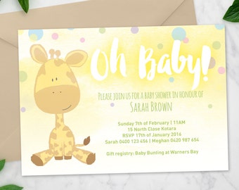 Printable Baby Shower Invitation | Baby Shower Invite | DIY Printable | Giraffe Invite
