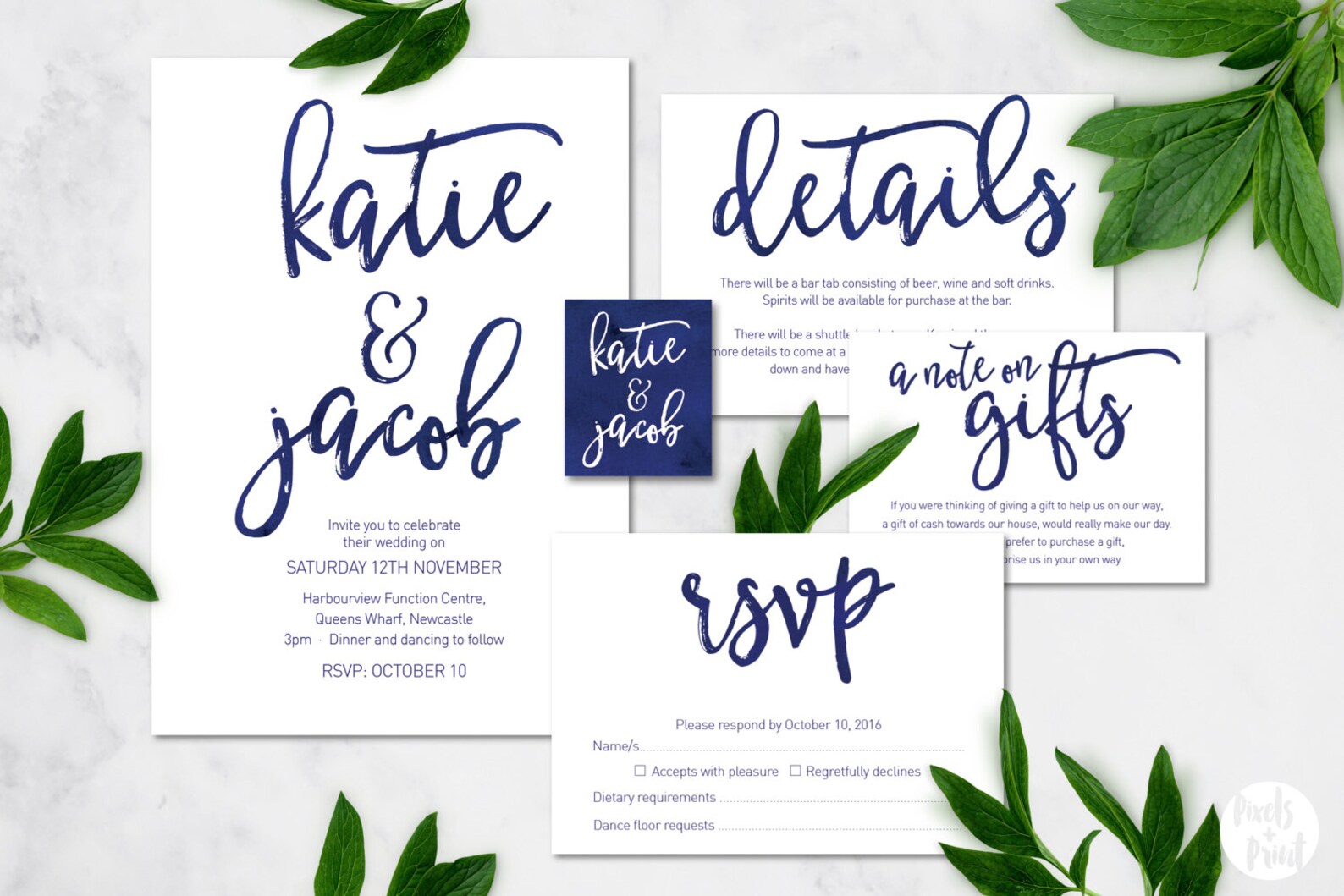 Navy Printable Wedding Stationery Set Bronte Navy Suite - Etsy