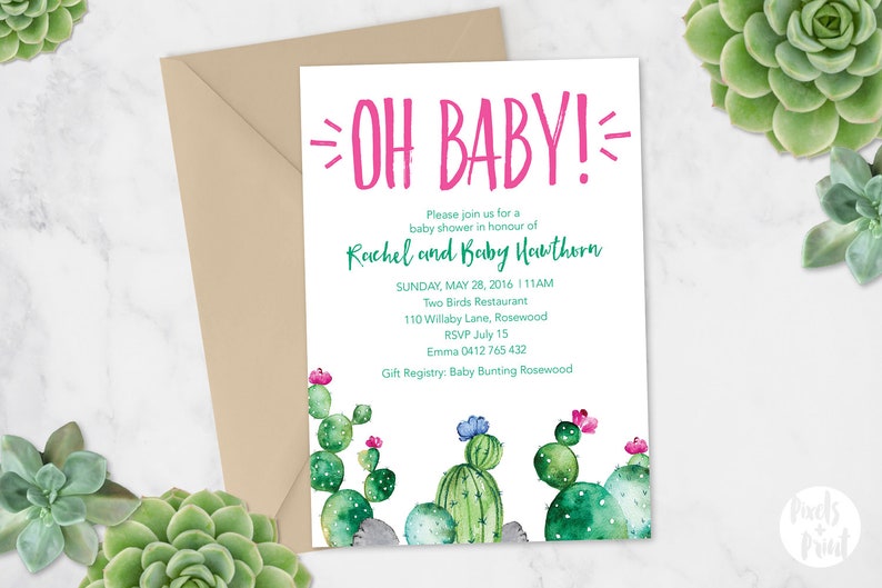Printable Baby Shower Invitation Baby Shower Invite DIY Printable Cactus Boho Unisex image 1