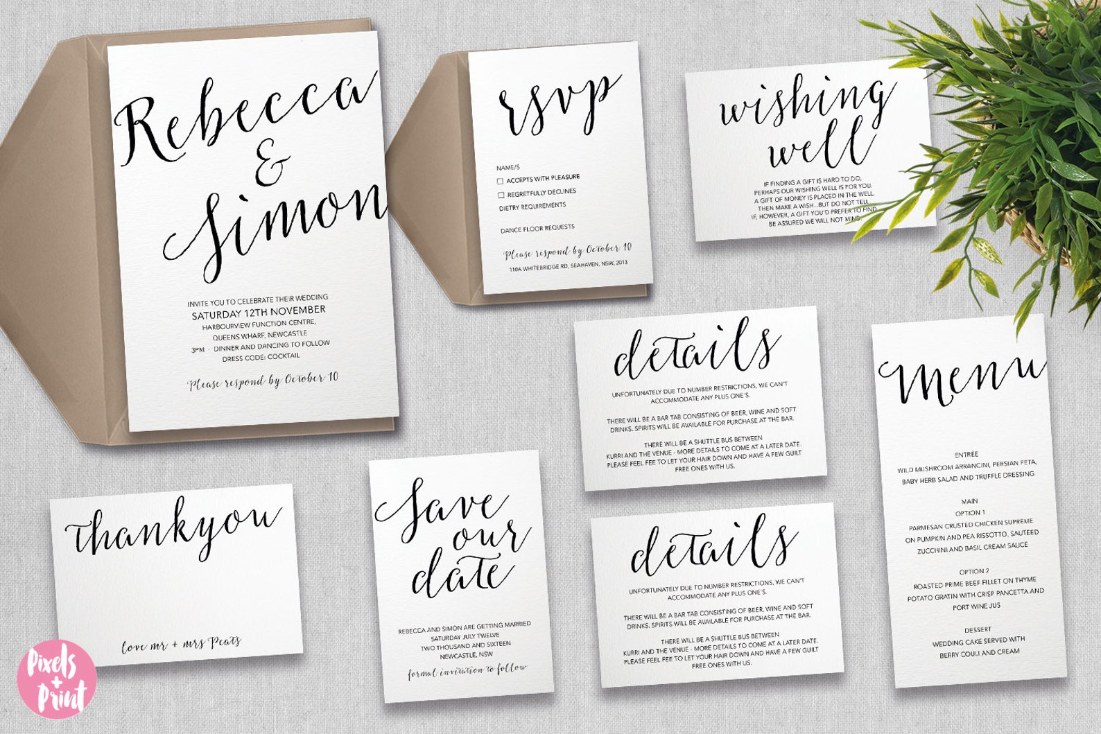 Simple Printable Wedding Stationery Set Simone Suite Etsy