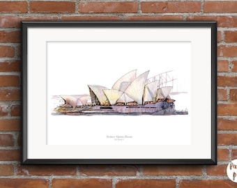 Printable Art " Sydney Opera House - Sydney "  Travel Wall Art | Home Decor | Watercolour | Illustration | Landmarks | Cities