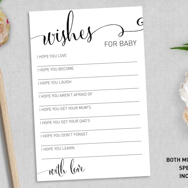 Baby Shower 'Wishes for Baby' Card | Hopes for the Baby | Baby Shower Games | New Baby | Baby Girl | Baby Boy | Printable | Favors Favours