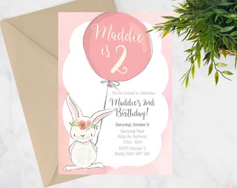 Pink Bunny Printable Kids Birthday Invite