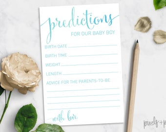 Baby Shower Predictions Card | Predictions for the Baby boy | Guess the weight gender length | New Baby | Baby Boy | Printable | Blue