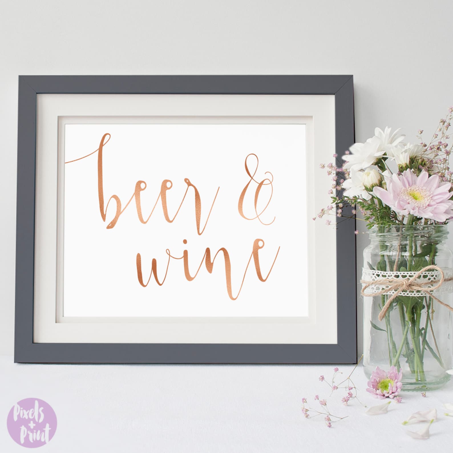 Rose Gold Beer and Wine Wedding Sign Etsy