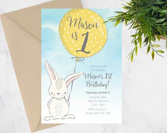 Pink Bunny Printable Kids Birthday Invite | Etsy