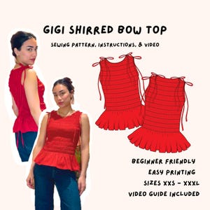 Gigi Shirred Bow Top Sewing Pattern, Video & Instructions - Instant Download!