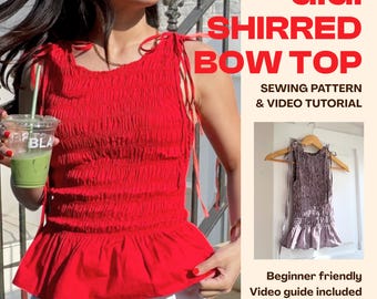 Gigi Shirred Bow Top Sewing Pattern, Video & Instructions - Instant Download!