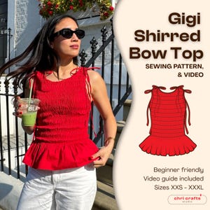 Gigi Shirred Bow Top Sewing Pattern, Video & Instructions - Instant Download!
