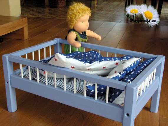 Large 18 inch doll bed wood handmade crib cotton&amp;wool Etsy