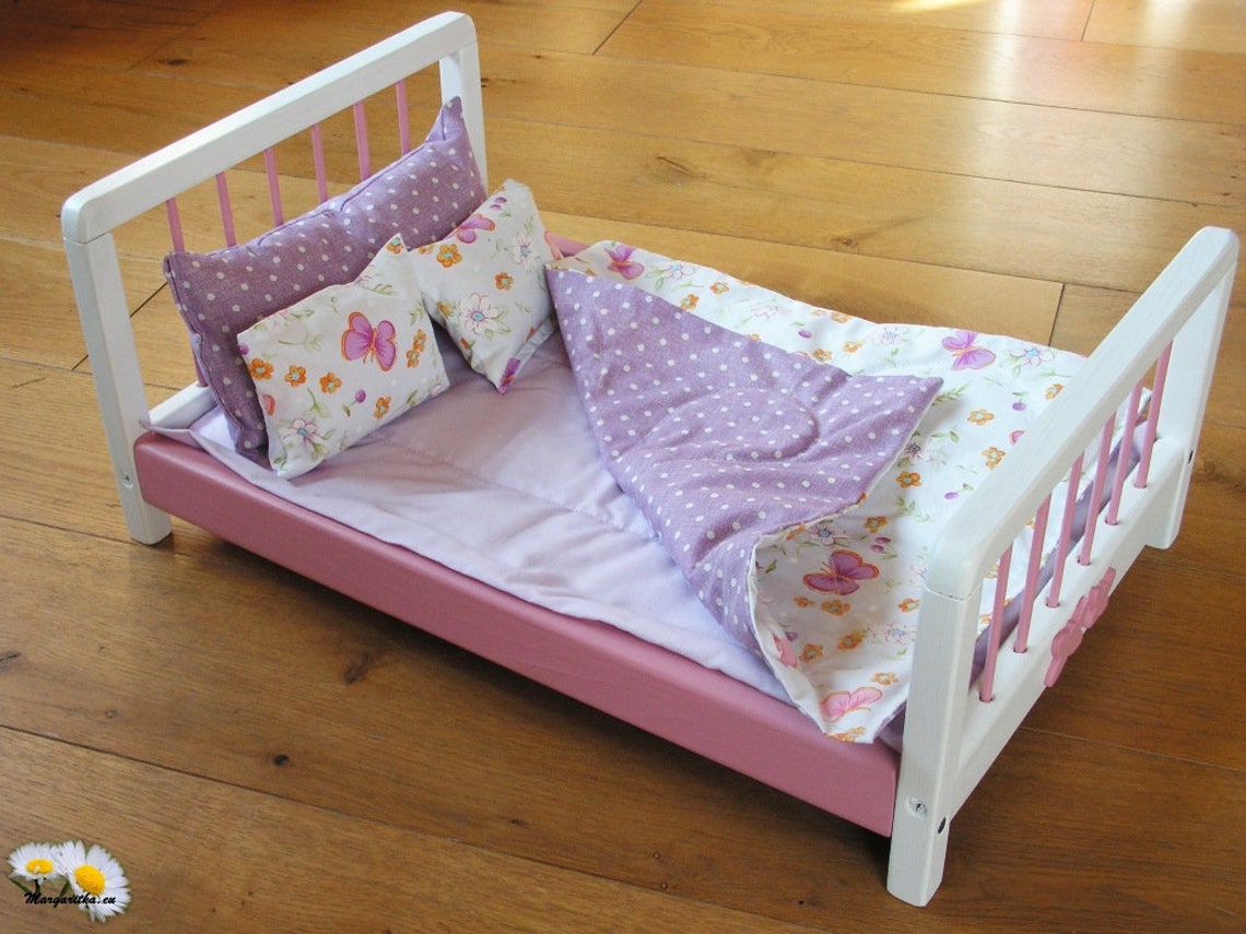 Large 18 Inch Doll Bed Wood Handmade Cotton & Wool Bedding Etsy