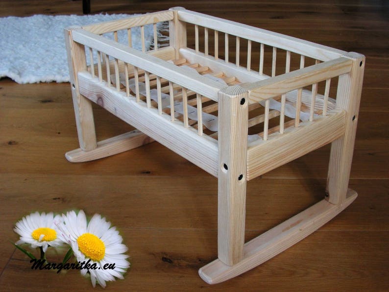 Large Doll Cradle Crib Bed Wooden Doll Cot Cotton Wool Etsy