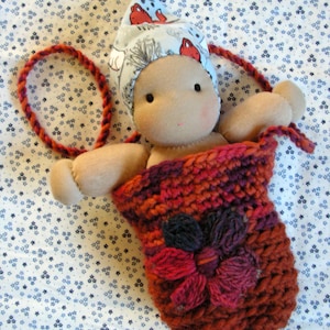 Doll carrier, small doll carrier, doll bag, hand-knitted bag, doll envelope steiner doll carrier, doll pouch, doll sling