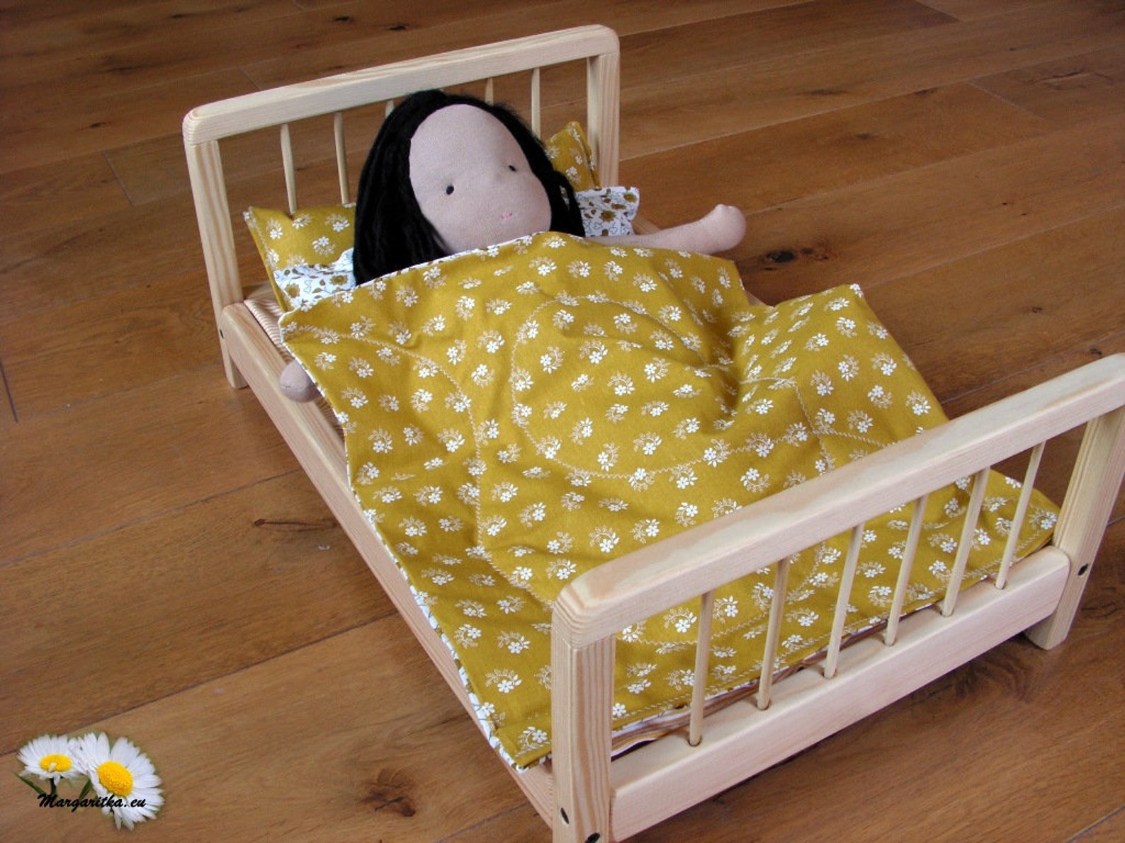 Large 18 Inch Doll Bed Wood Handmade Cotton & Wool Bedding Etsy