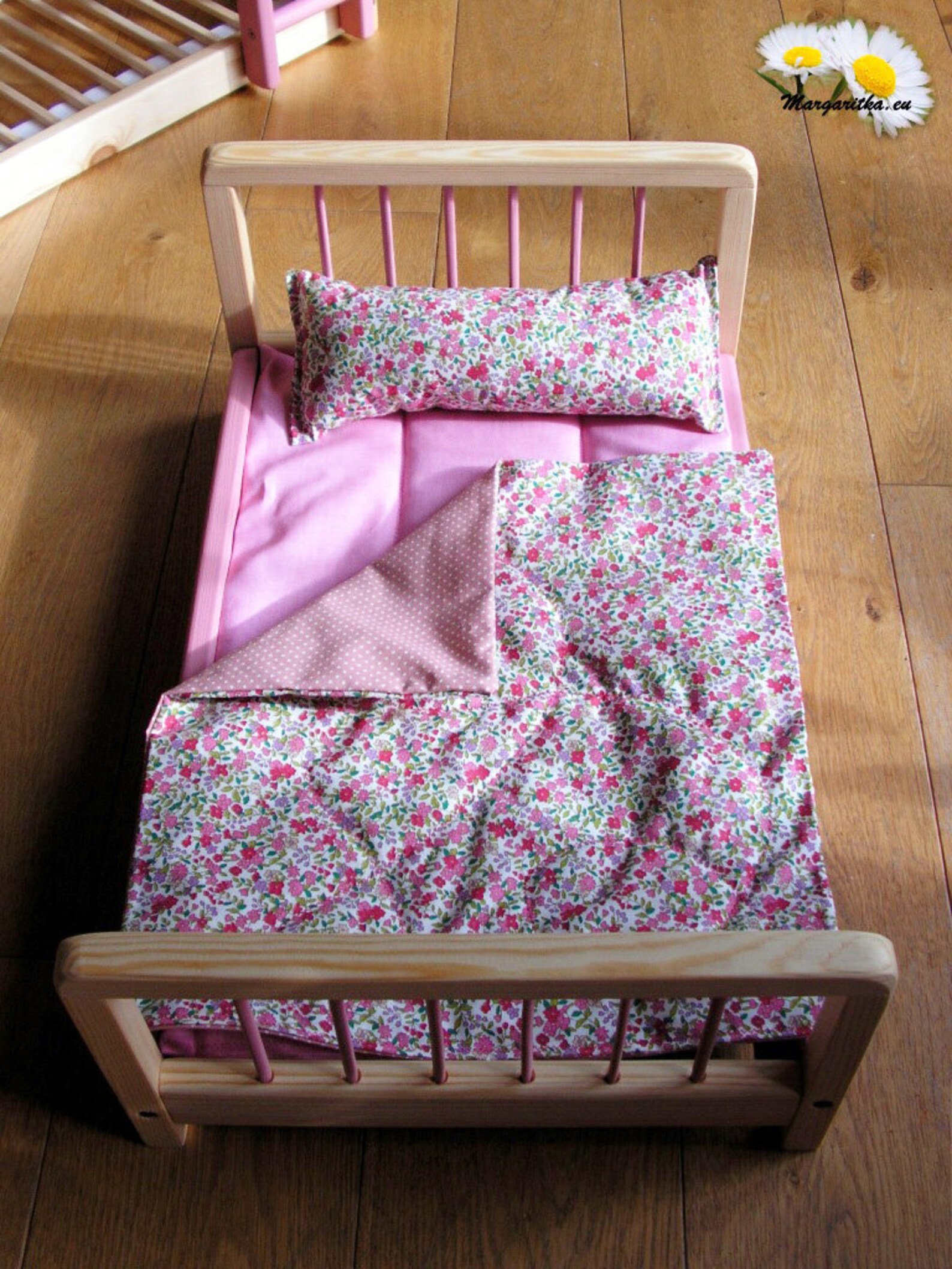Large 18 Inch Doll Bed Wood Handmade Cotton & Wool Bedding Etsy