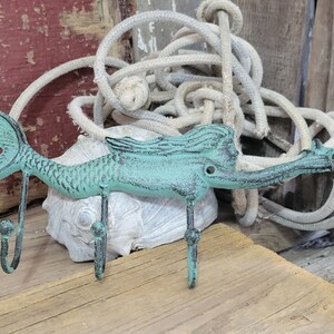 Cast iron patina mermaid key rack decorative wall hooks