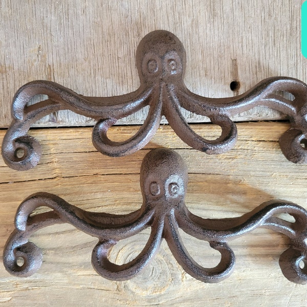 Set of 2 cast iron octopus drawer handles pulls knobs
