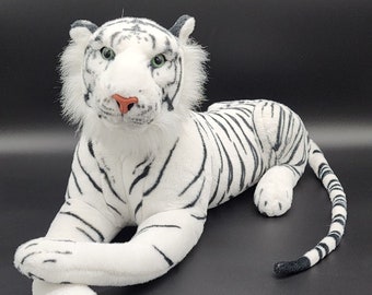 Realistic Siberian Tiger Plush Stuff Animal 28" Long Black White Blue Eyes