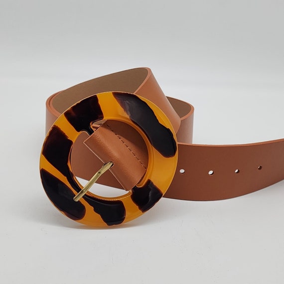 Buy Coldwater Creek Tan Belt Leather Upper Large Lucite Round Buckle Yellow Brown Small Online in India Etsy