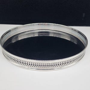 Sheffield Silver Co. Decorative Round Serving Tray Pierced Edge Formica Base