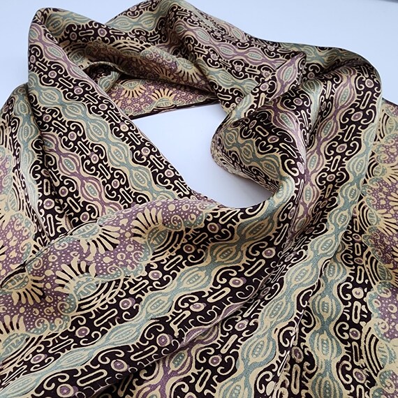 Batik Keris Indonesian Scarf Rectangle Silk Brown… - image 2