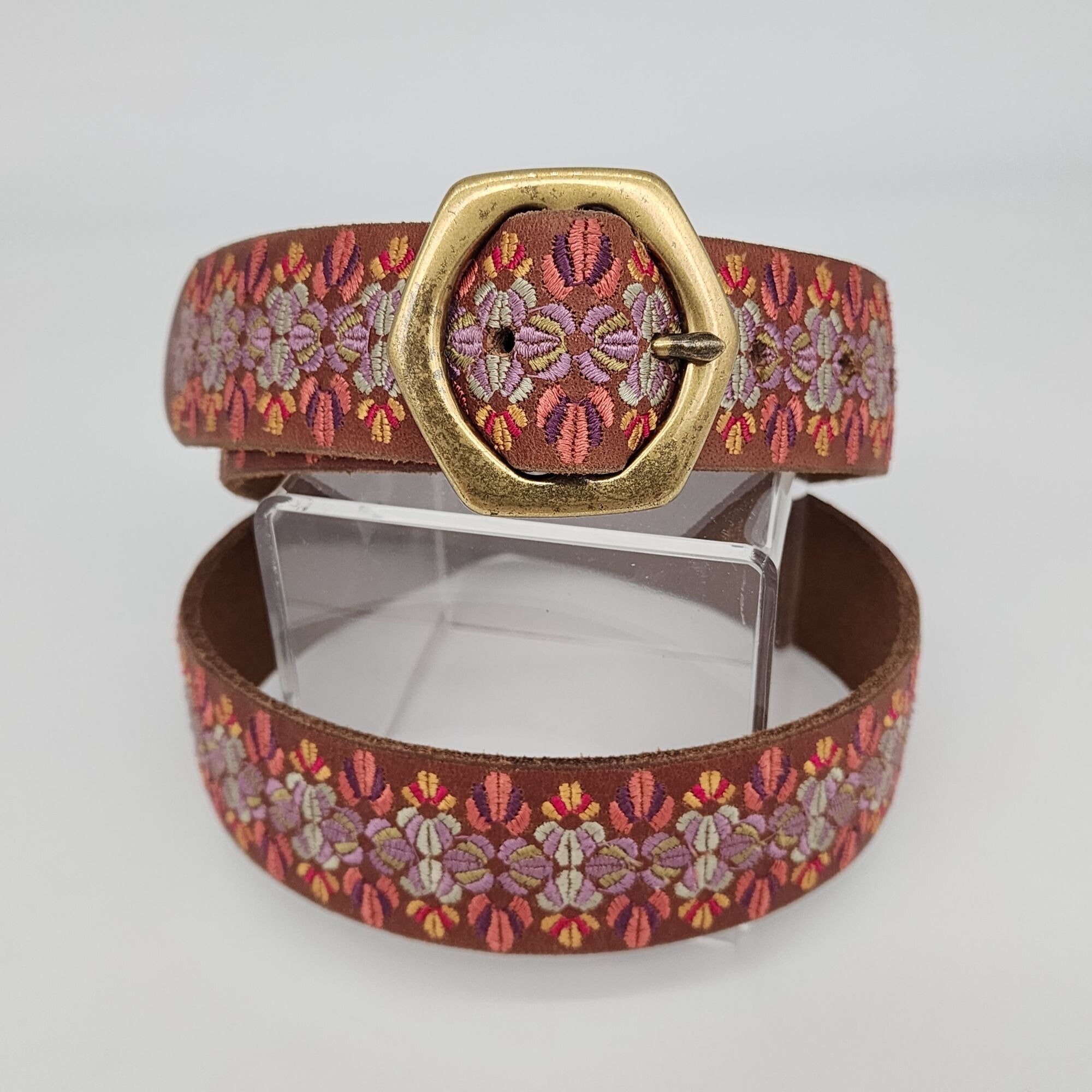 Lucky Brand NEWPurple Leather Belt with Gold & Pink Embroidery& Silver Buckle S Lucky Brand Women main image 2