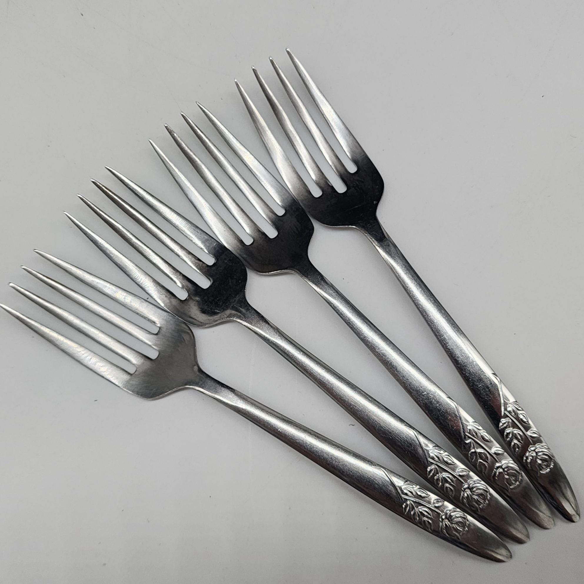 Vintage Kaysons Stainless Steel Rose Pattern Salad Fork Set of 5
