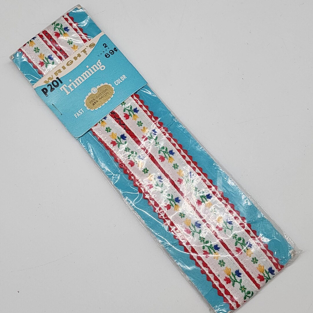 Wright Ribbon Vintage Trim Embroidered Floral Ribbon Red Blue Yellow Wrights 2 Yards ...