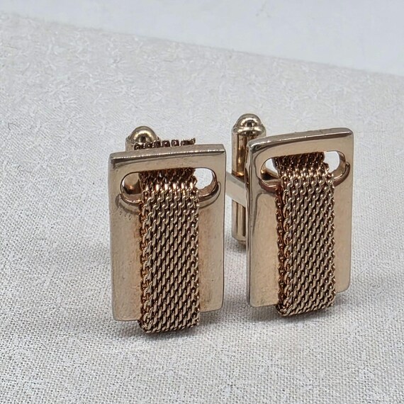 Vintage Gold-Tone Mesh Rectangular Cufflinks For … - image 3