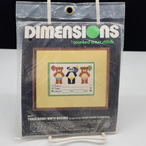 Three Bears Birth Record Counted Cross Stitch Kit By Dimensions 11x9
