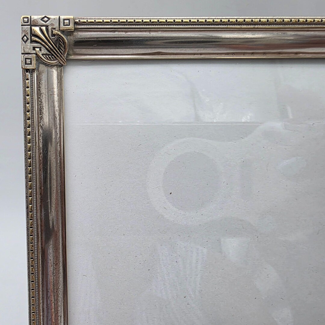 Art Deco Silver Tone Picture Frame Ornate Corner Details and Easel Back ...