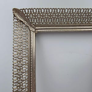 Vintage Ornate Rectangular Metal Picture Frame Filigree Feather Accents 6"x18"