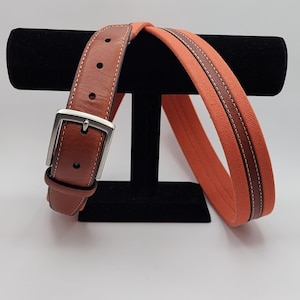 Herrengürtel aus Canvas und Leder, Orange, Braun, 120 cm lang, L 3,2 cm breit