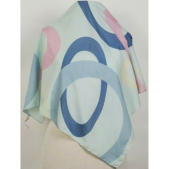 Pastel Pink Blue Scarf Geometric Semi Sheer 30" P… - image 5