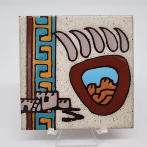 Decorative Ceramic Tile Trivet or Wall Hanging Southwest 4&quot;x4&quot; Blue Brown Orange
