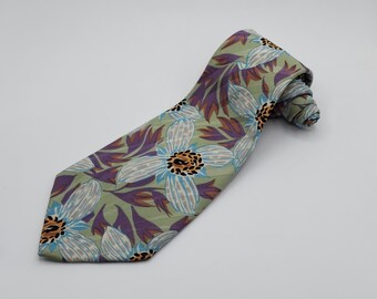 Floral Necktie Tie Blue Knot by Nextman Green Blue Purple Silk 53.5"L 4"W VTG