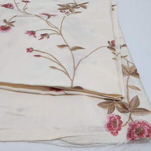 Vintage Floral Embroidered Octagonal Fabric Pre Cut With Pink & Brown Blooms