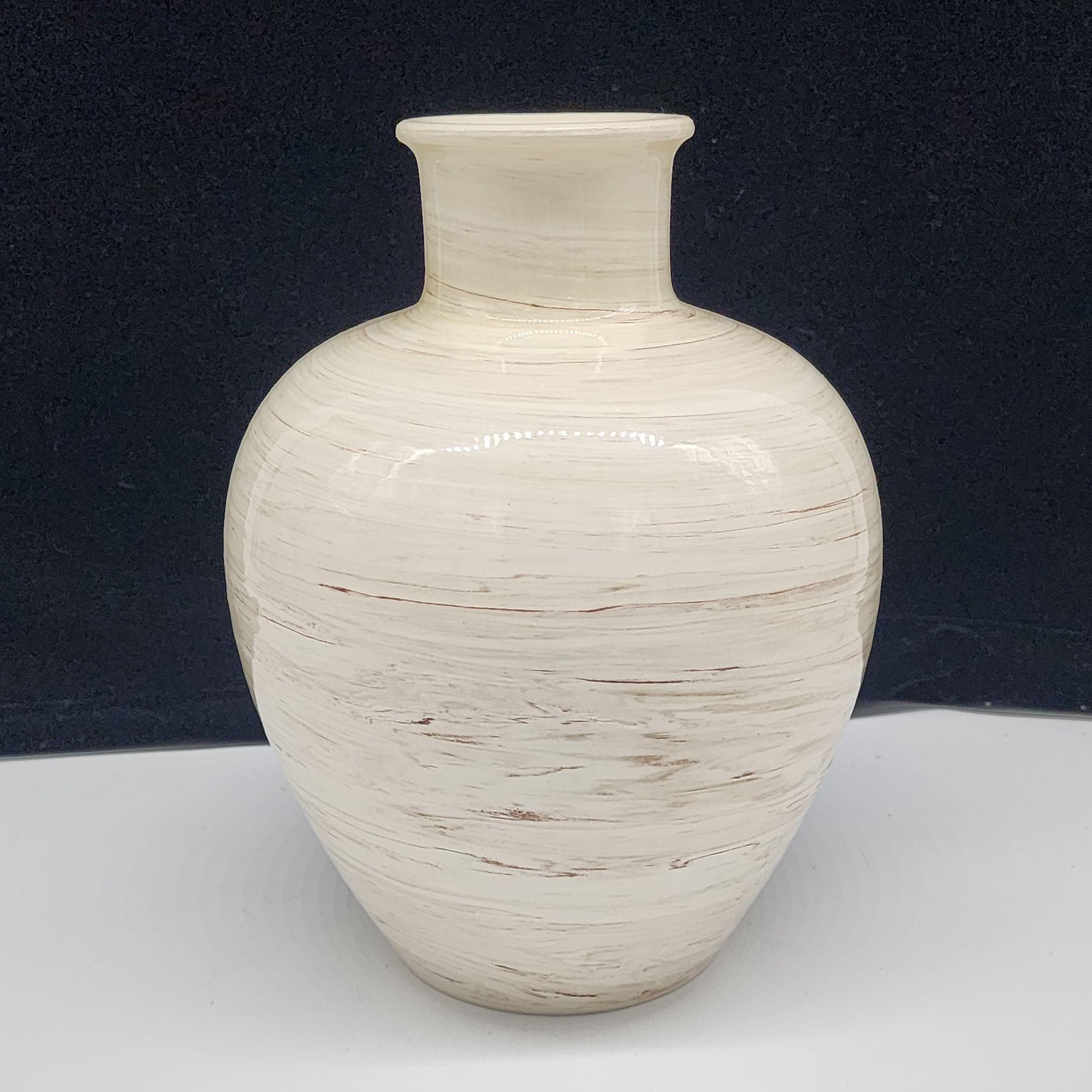 Vintage Flavia Montelupo Italy White Brown Swirl Ceramic Vase 8.5