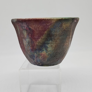 Handcrafted Raku Ceramic Flower Pot With Multicolor Glaze Finish 4&quot; Tall