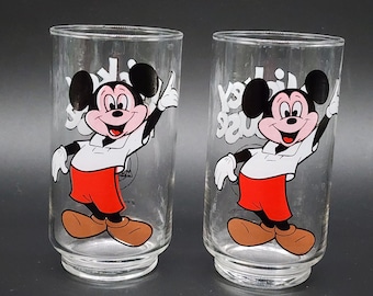 Juego de 2 vasos vintage de Mickey Mouse de Libbey, años 70, producción de Walt Disney