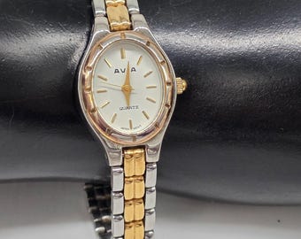 Ava Womens Quartz Wristwatch Two-Tone Gold Silver Band Japan Movement Working