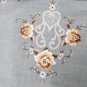 Machine Embroidered Table Runner 8 Mats and 5 Napkins Vintage Brown Roses NEW