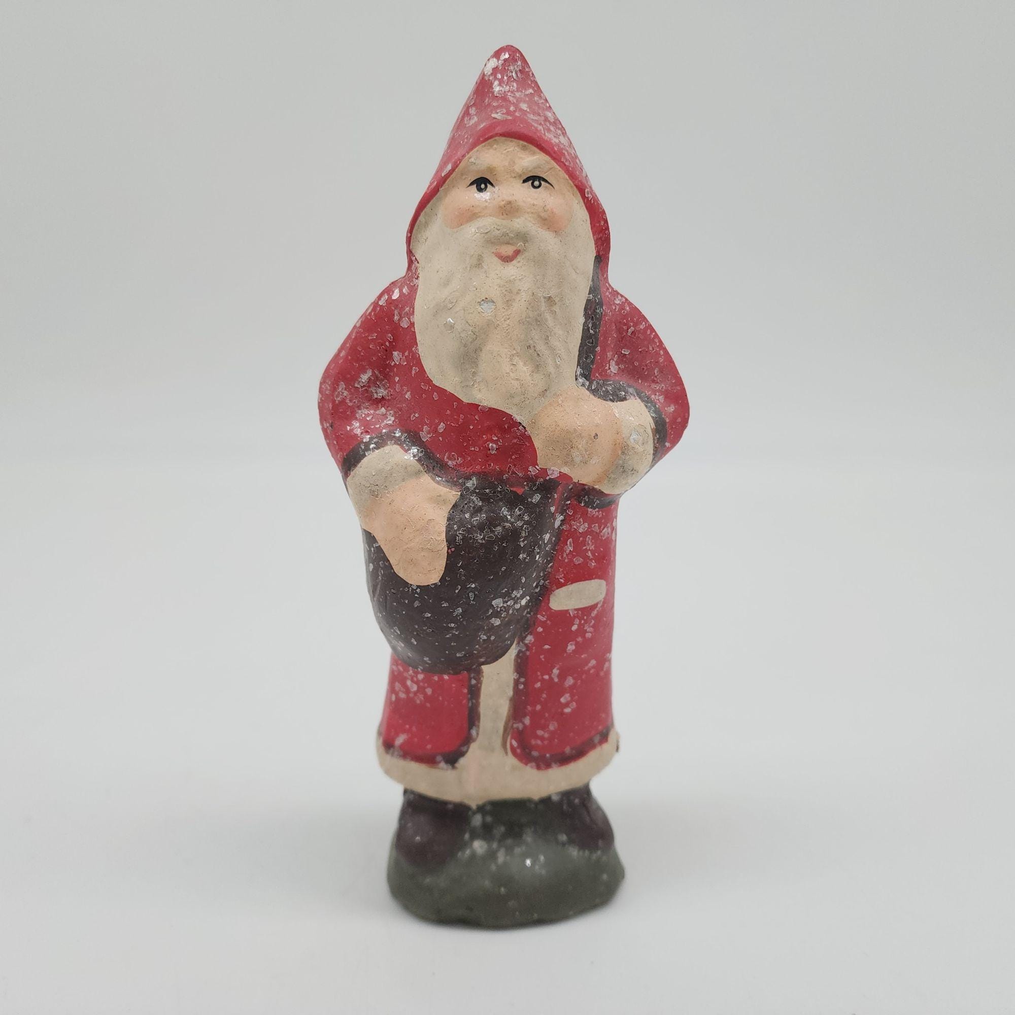 ヴィンテージ 陶器製サンタクロース置物 おもちゃの袋付き サイン入り