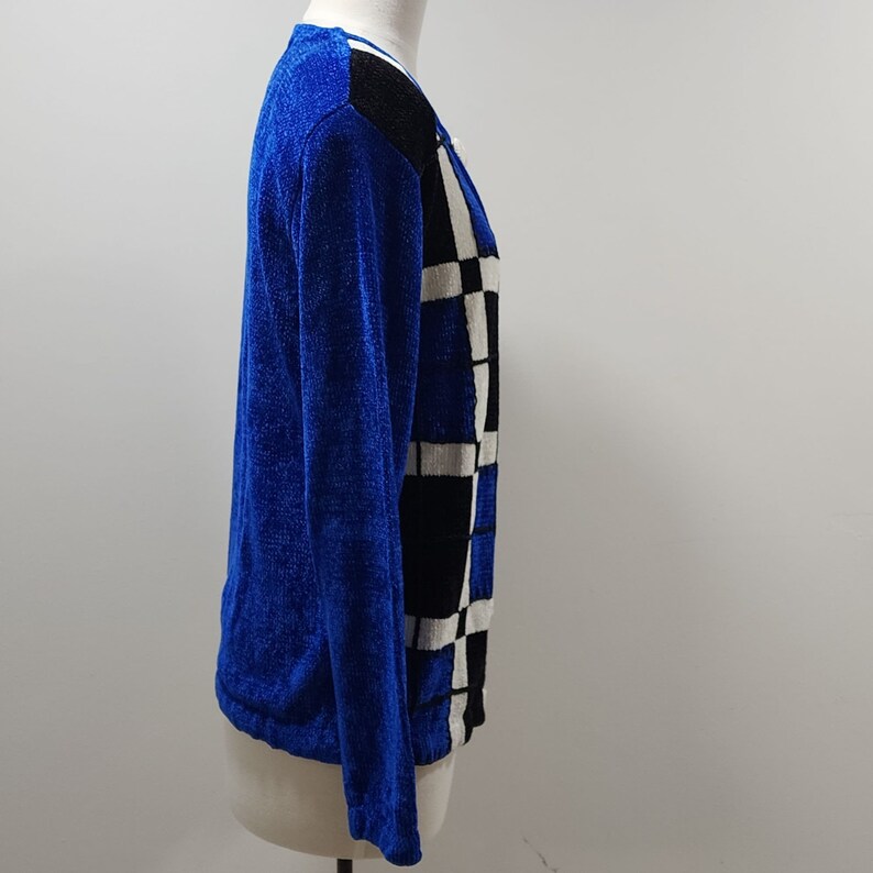 Victoria Harbour Sweater Royal Blue White Black Check Knit Size M Etsy
