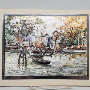 Stampa artistica vintage di Lionel Barrymore con vecchie barche a vela di Red Bank