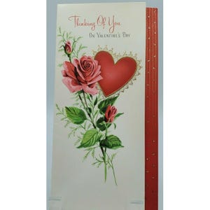 Tarjeta de felicitación de San Valentín con corazones y rosas con detalles dorados Gibson #50V83652 Vintage