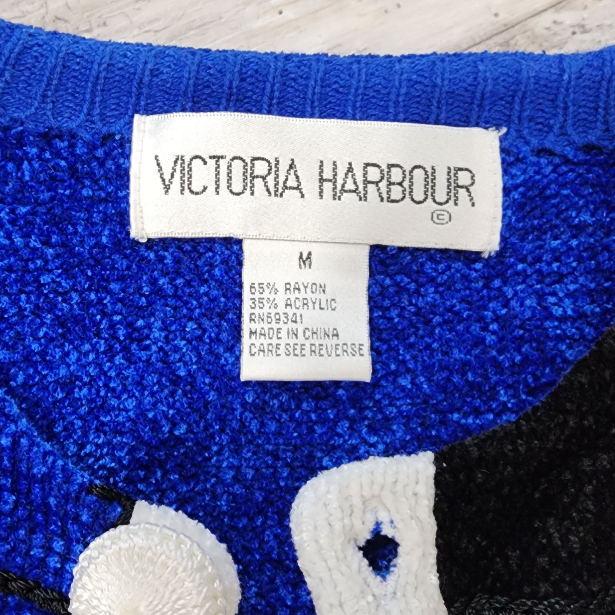 Victoria Harbour Sweater Royal Blue White Black Check Knit Size M Etsy
