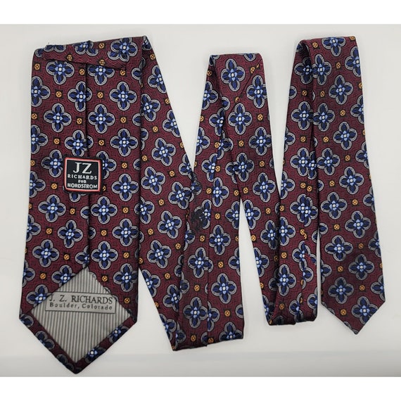J. Z. Richards Necktie Tie Floral Maroon Blue Sil… - image 6