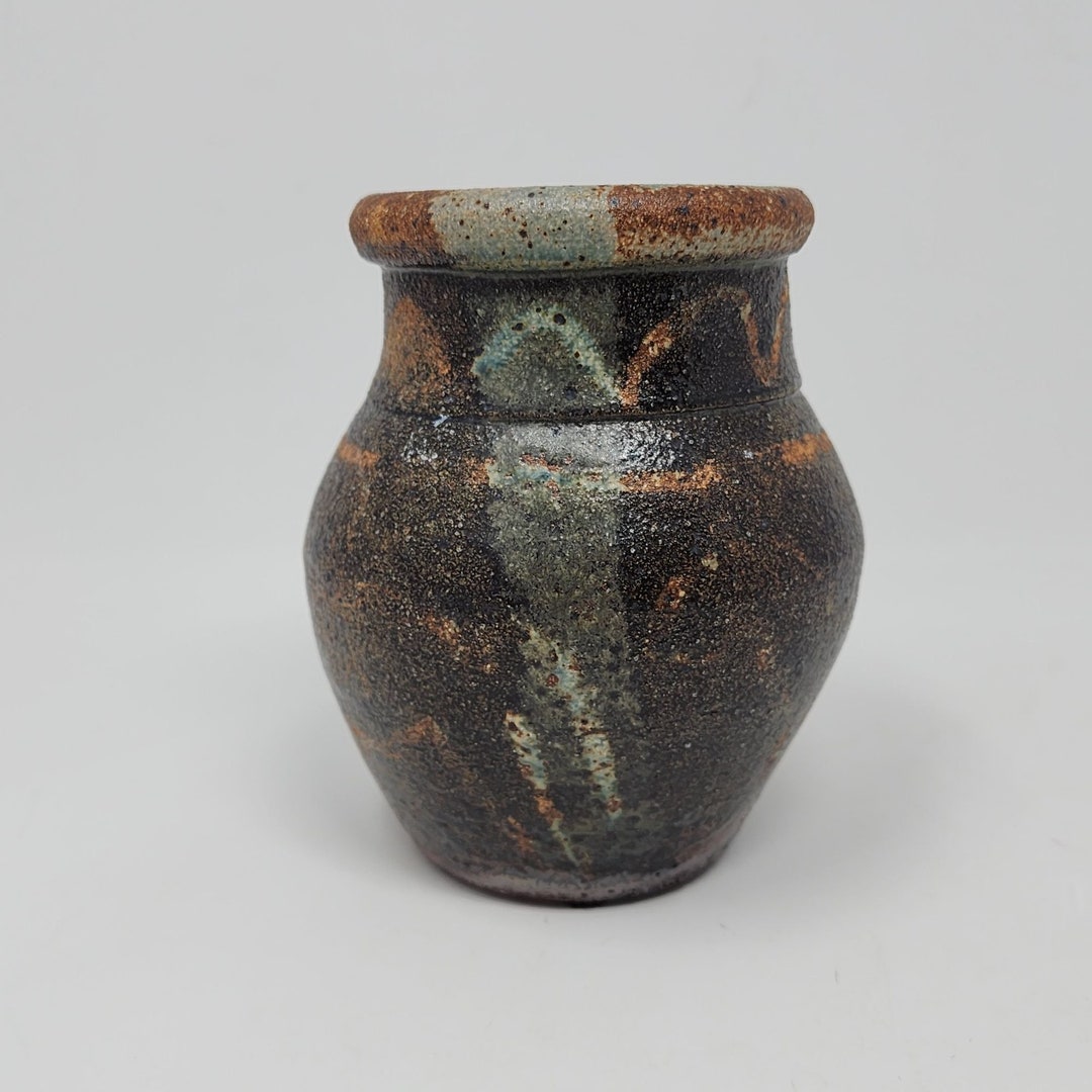 Studio Pottery Raku Vase Heavy Textured Blue Brown 5 Tall VTG - Etsy