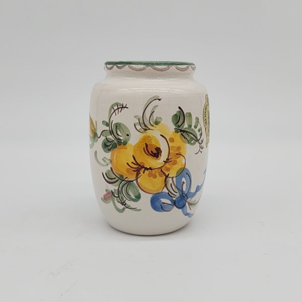 Ulmer Keramik Hand Painted Vase Yellow Flower Mini 3" #128 VTG